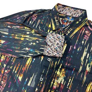 Robert Graham Dress Shirt Men‎ M Black Rainbow Abstract Geo Flip Cuff Button Up